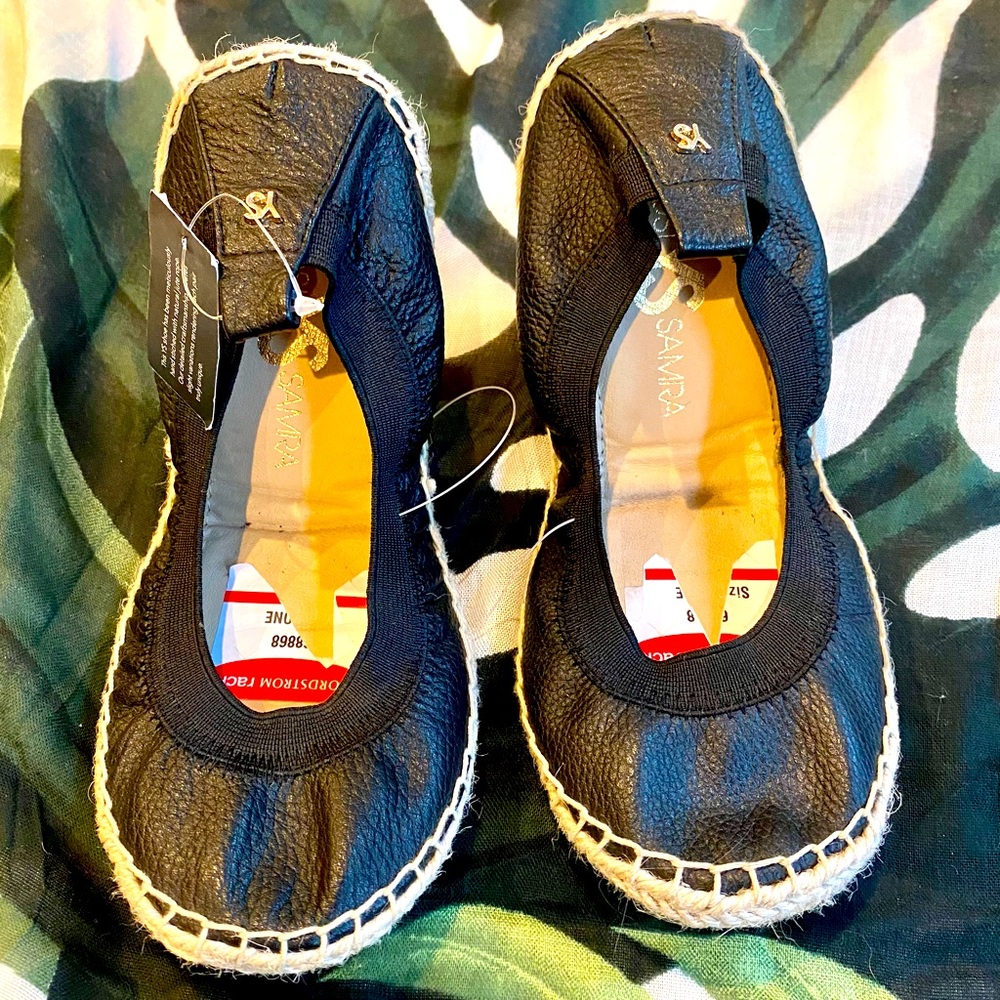 Yosi Samra Black Espadrille Foldable Ballet Flats